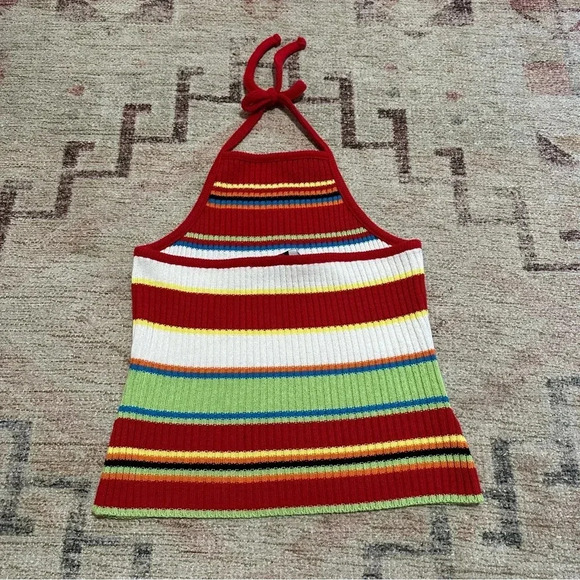 Y2K Multi-coloured striped halterneck knitted top size medium - Picture 6 of 10